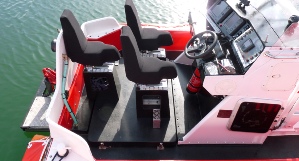 Three Wavemaster shock mitigation seats fitted on a Norsafe Magnum lifeboat working in the Baltic sea